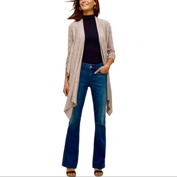 ANTHROPOLOGIE Cascadia Gray/Blue Marled Knit Cardigan Waterfall Front Sz S - Picture 5 of 12